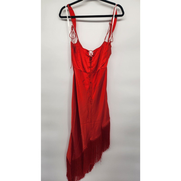 NWT For Love & Lemons Red Anisa Silk Fringe Draped Midi Dress Size XL Red #8A404 - Picture 7 of 13